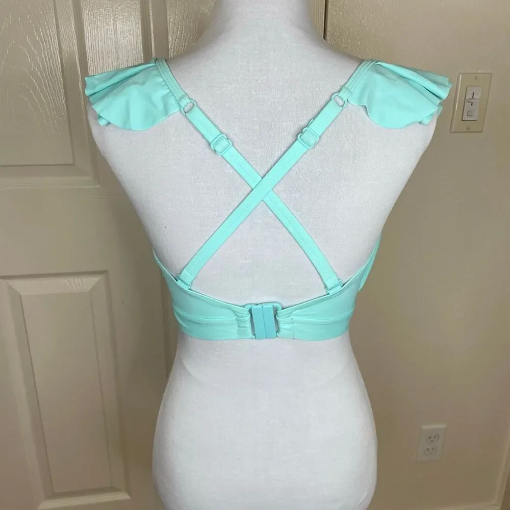 Pour Moi Space Frill Underwire Ruffle Bikini Top Mint Size 32H